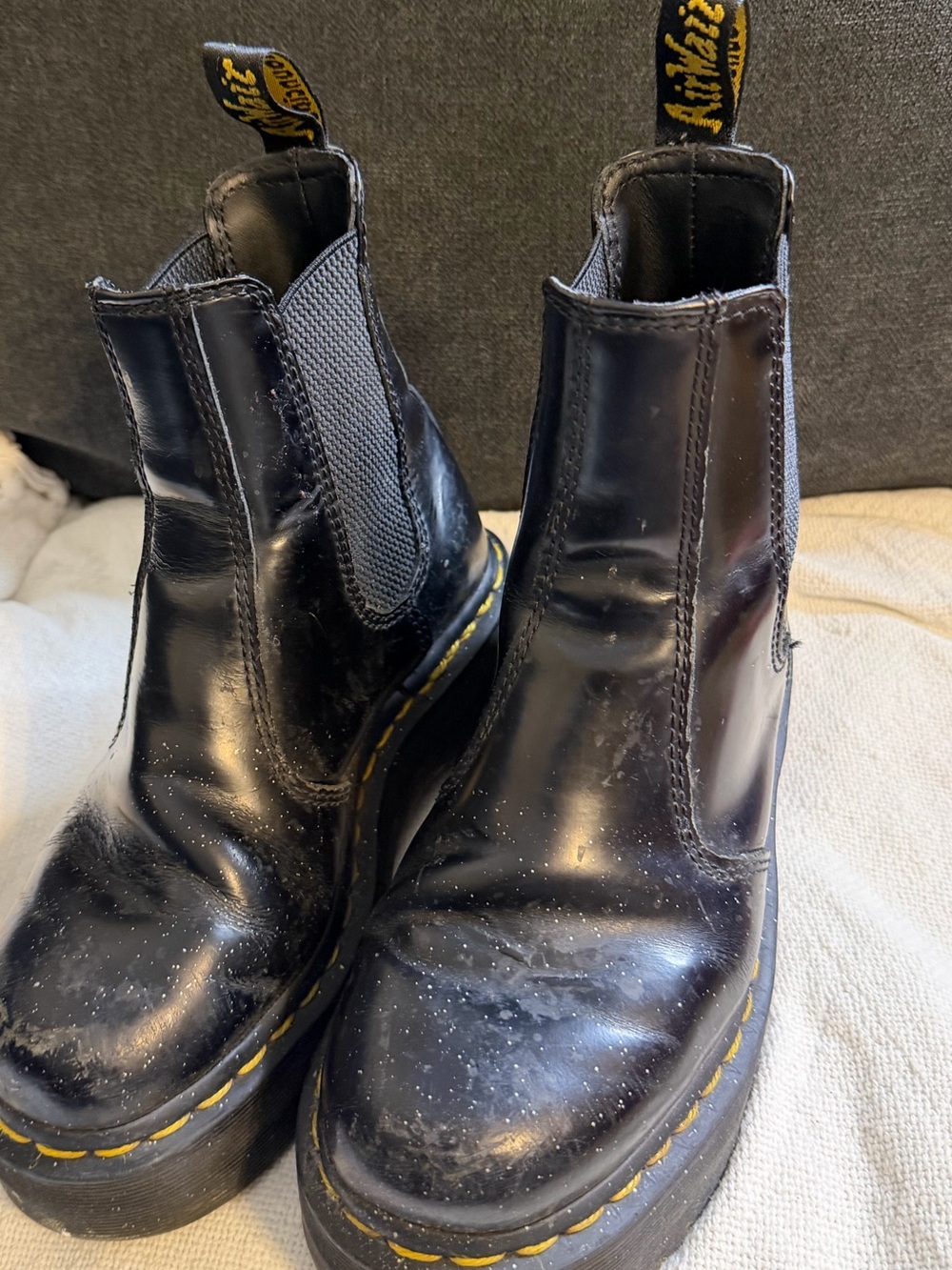 Dr. Martens 2976‎ Chelsea Black Boots with Yellow Stitching
